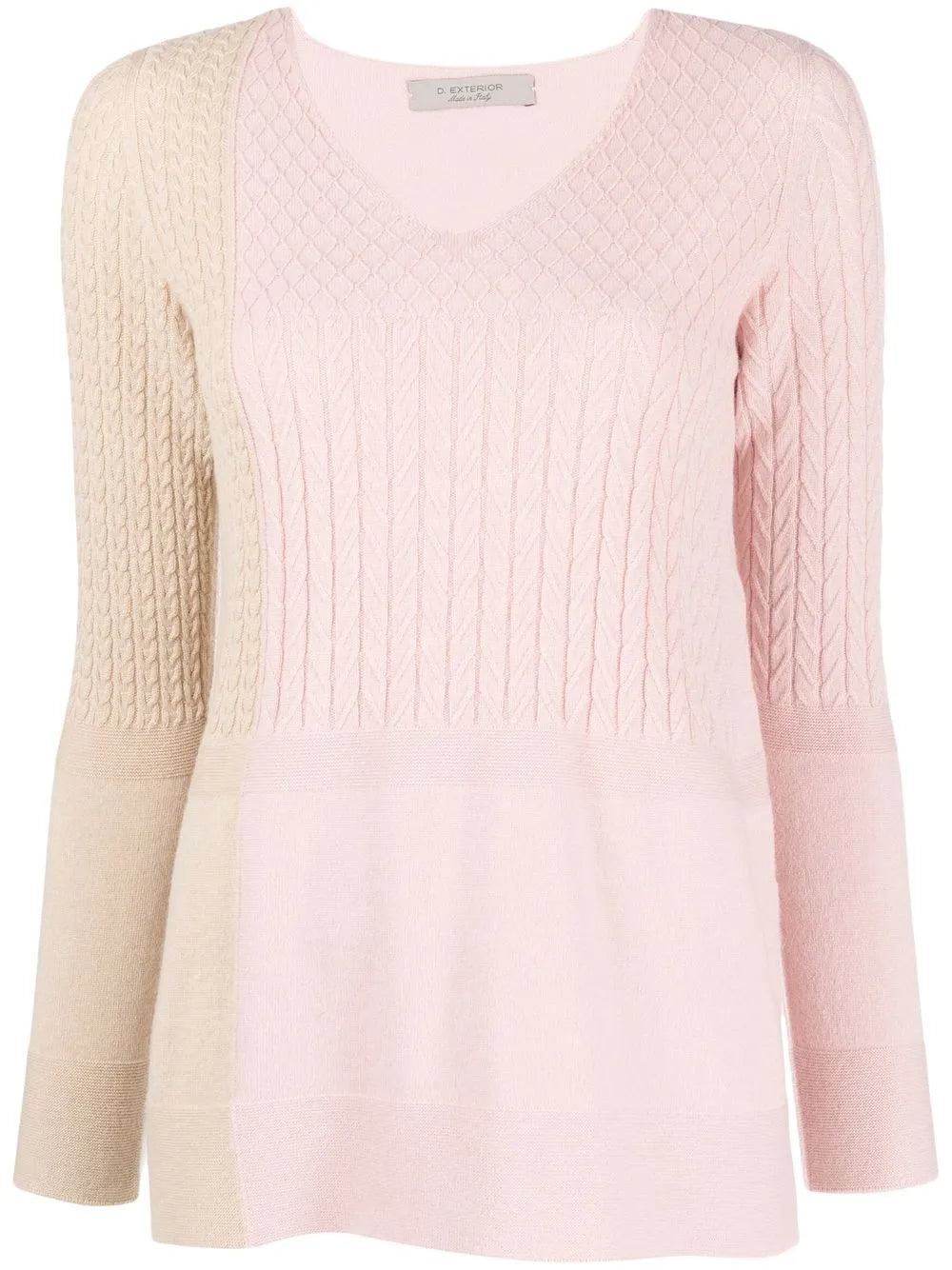 Colour-Block Cable-Knit Jumper