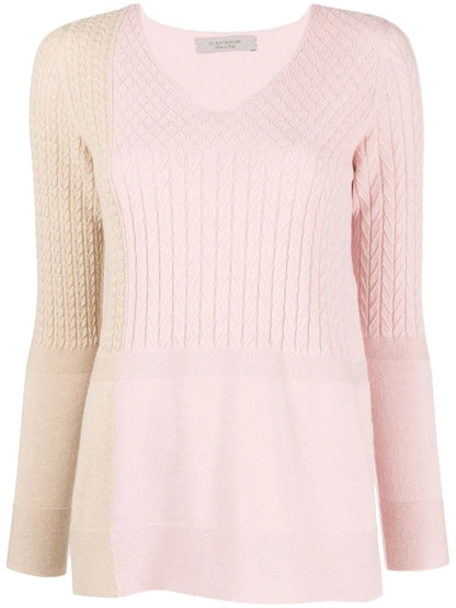 Colour-Block Cable-Knit Jumper