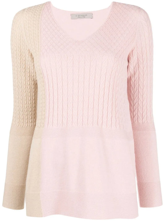 Colour-Block Cable-Knit Jumper