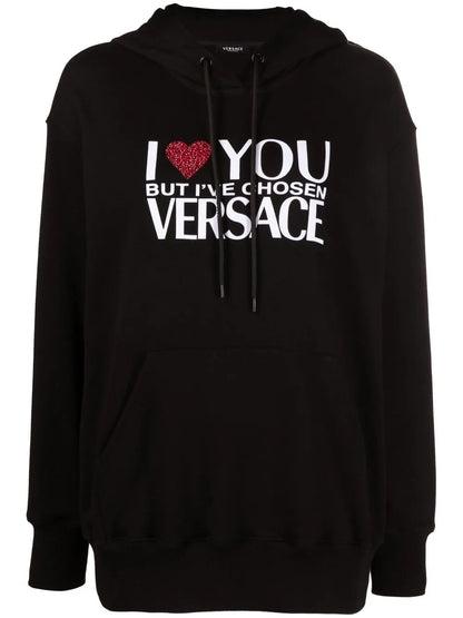 Crystal-Embellished Slogan Hoodie