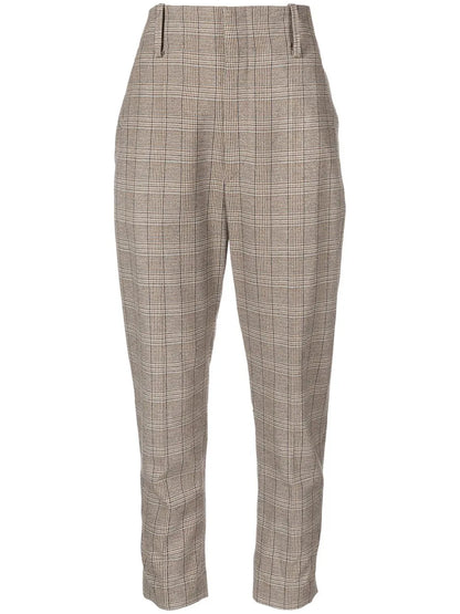 Check-Print Tapered Trousers