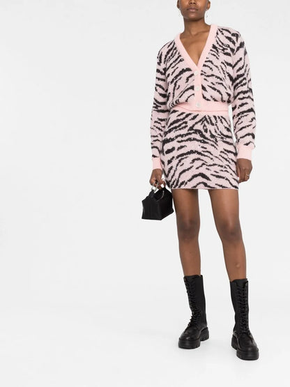 Animal-Pattern Knit Cardigan