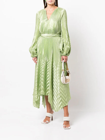 Silk-Blend V-Neck Pleated Top