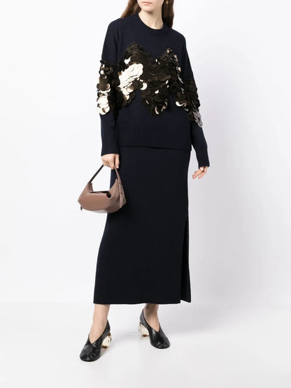 High-Waisted Knitted Midi Skirt