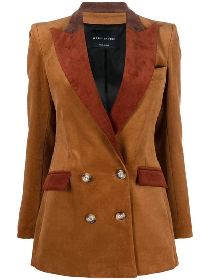 Contrast-Lapel Double-Breasted Jacket