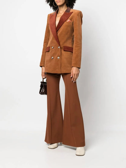 Contrast-Lapel Double-Breasted Jacket