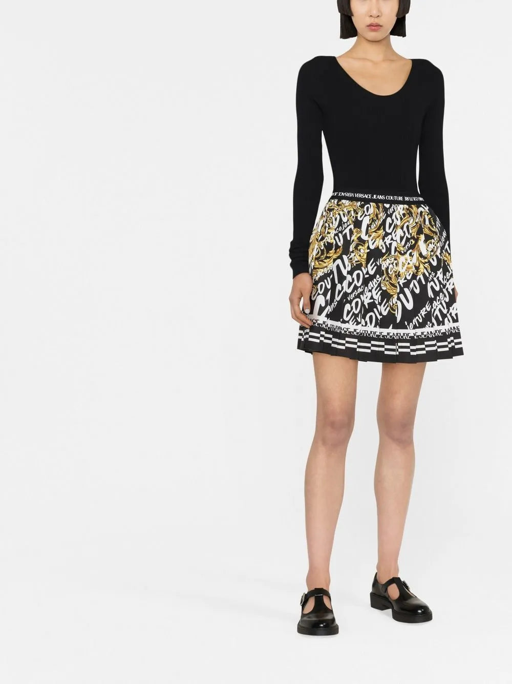 Barocco-Print Pleated Skirt