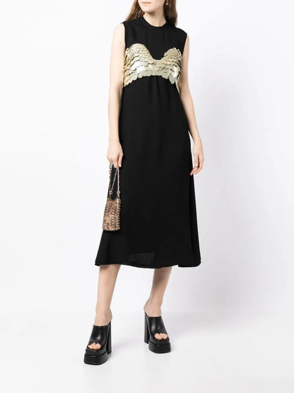 Disc-Detail Fluted Dress