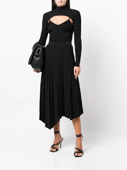 High-Waist Asymetric Pleated Skirt