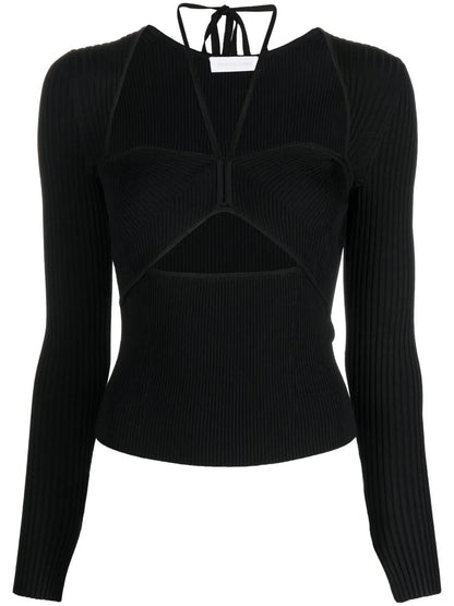 Alexia Neck-Tie Ribbed Top