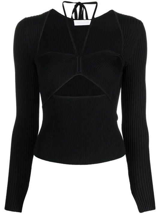 Alexia Neck-Tie Ribbed Top