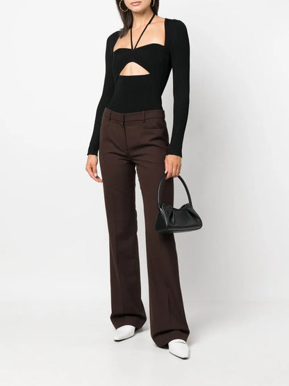 Alexia Neck-Tie Ribbed Top