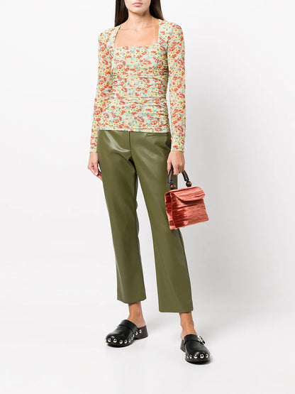 Floral-Print Mesh Top