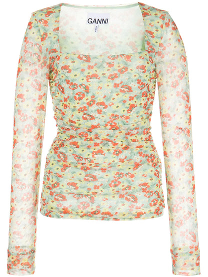 Floral-Print Mesh Top