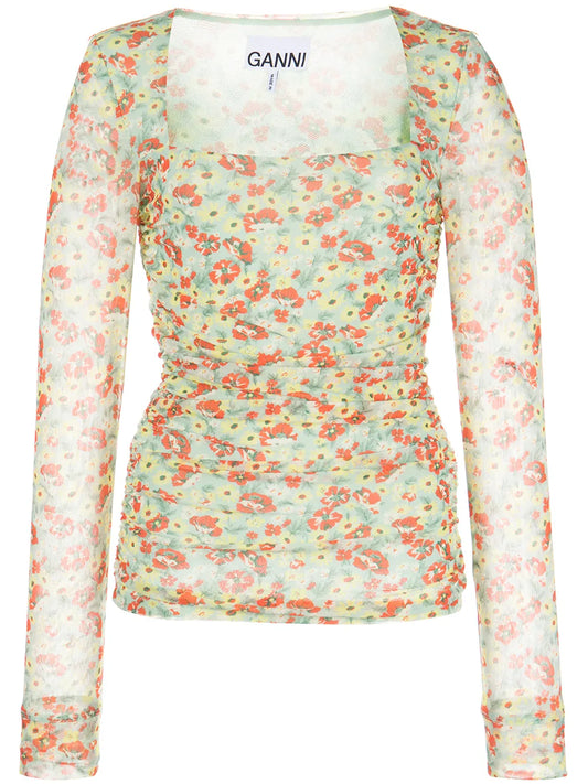 Floral-Print Mesh Top