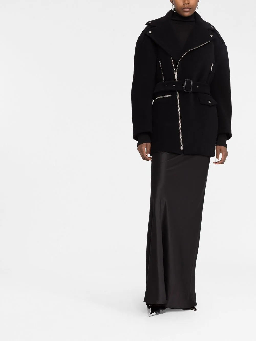Notched-Collar Zip-Fastening Coat