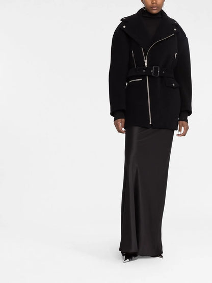 Notched-Collar Zip-Fastening Coat