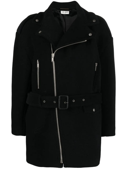 Notched-Collar Zip-Fastening Coat