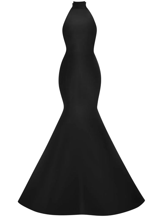 Bow-Embellished Silk Halterneck Gown