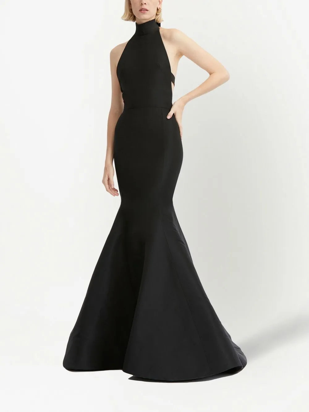 Bow-Embellished Silk Halterneck Gown