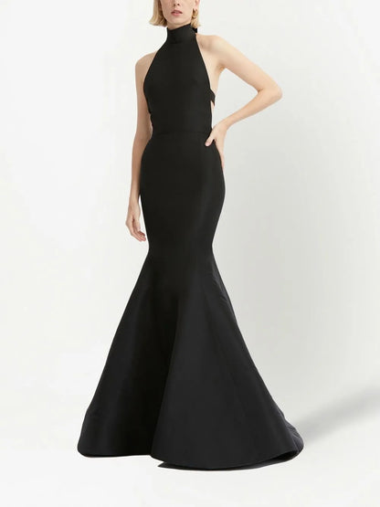 Bow-Embellished Silk Halterneck Gown