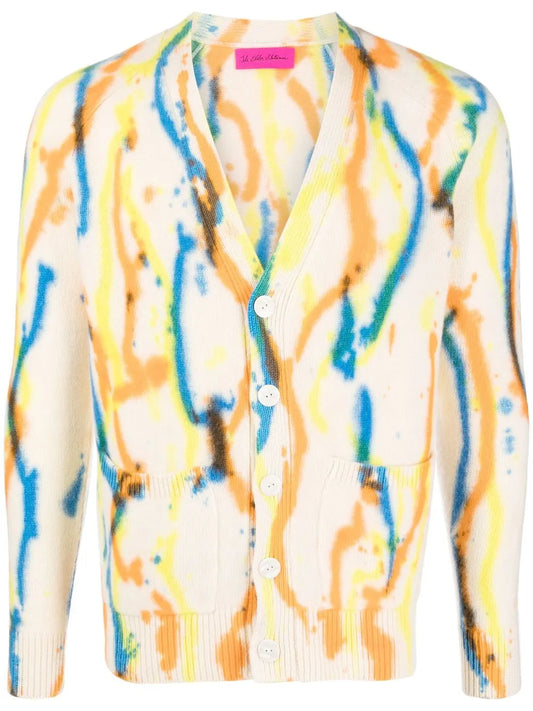 Knitted Painterly-Print Cashmere Cardigan