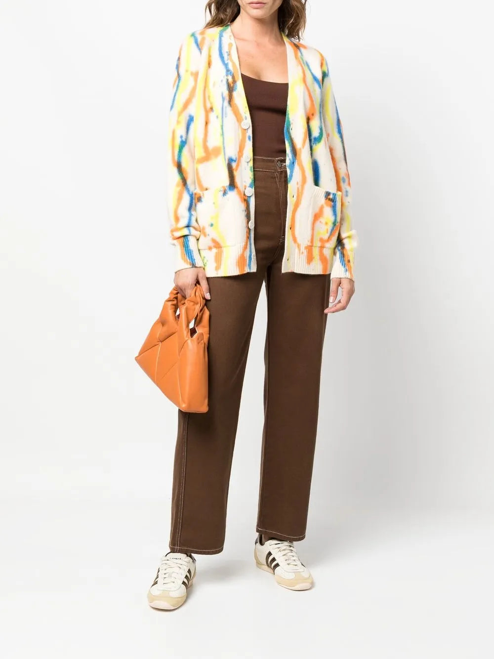 Knitted Painterly-Print Cashmere Cardigan