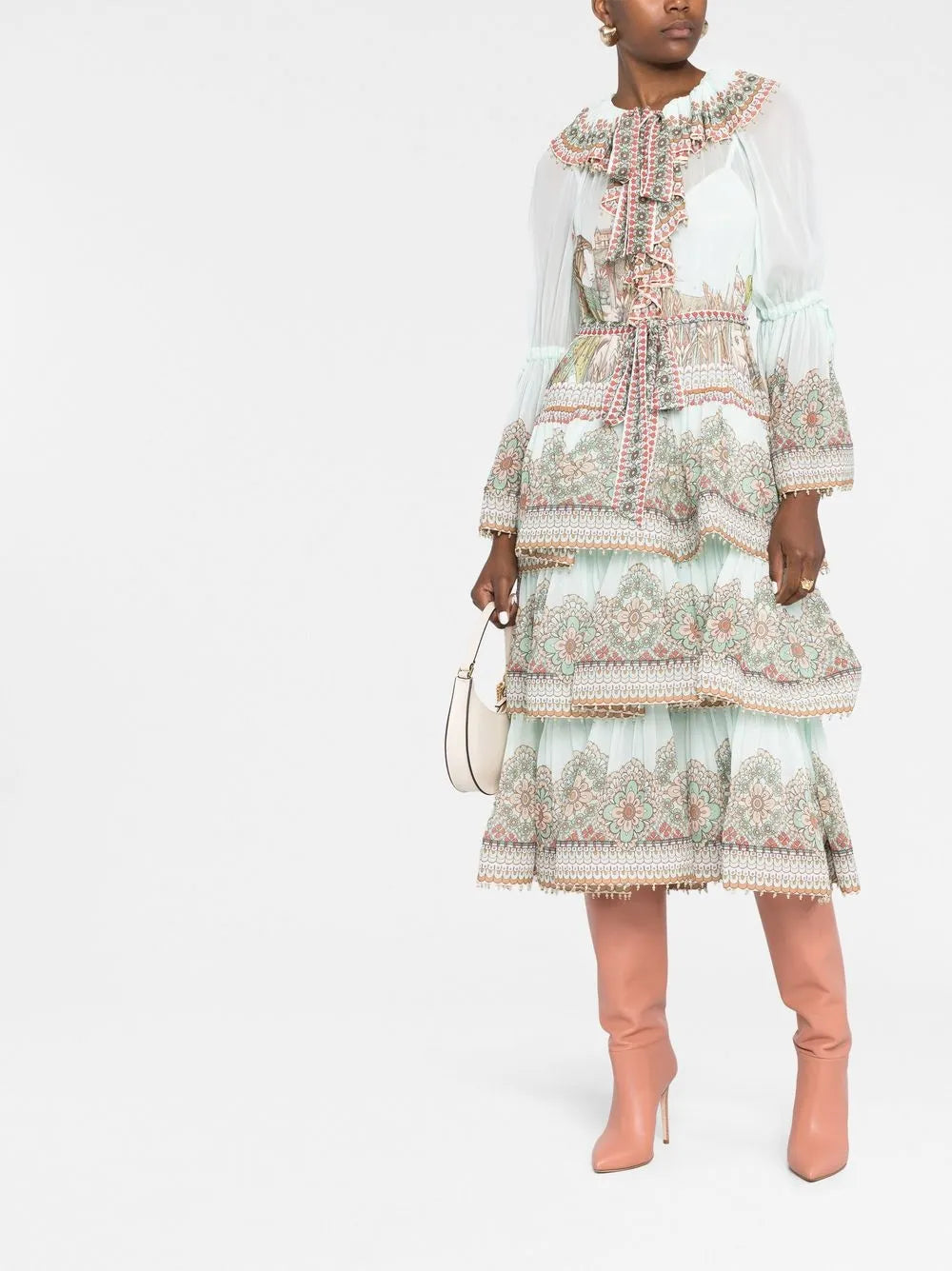 Floral-Print Ruffled Midi Dress