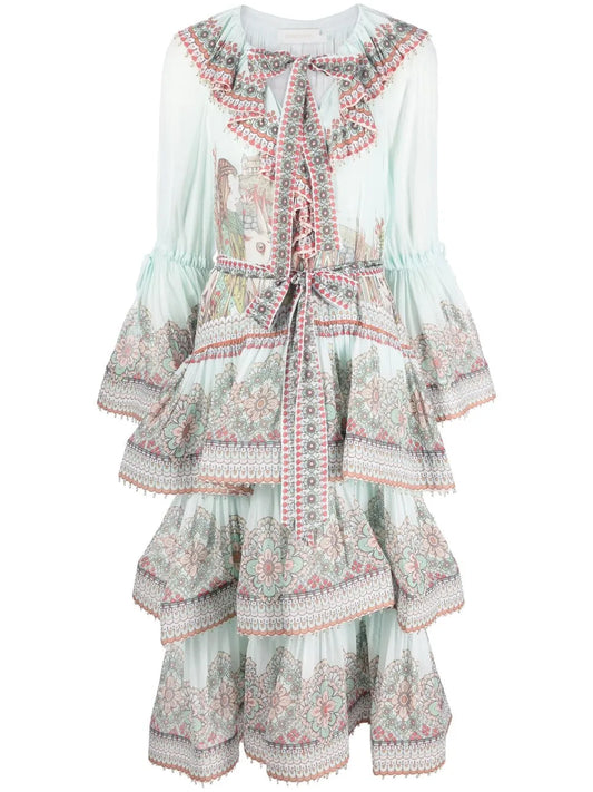 Floral-Print Ruffled Midi Dress