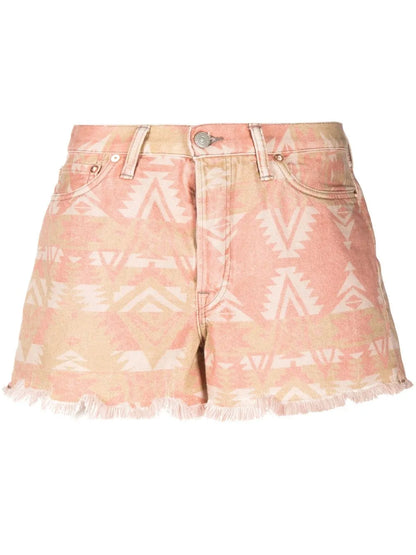 Geometric Frayed-Edge Shorts