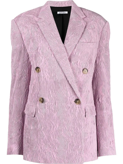 Crinkled Double-Breasted Fastening Blazer