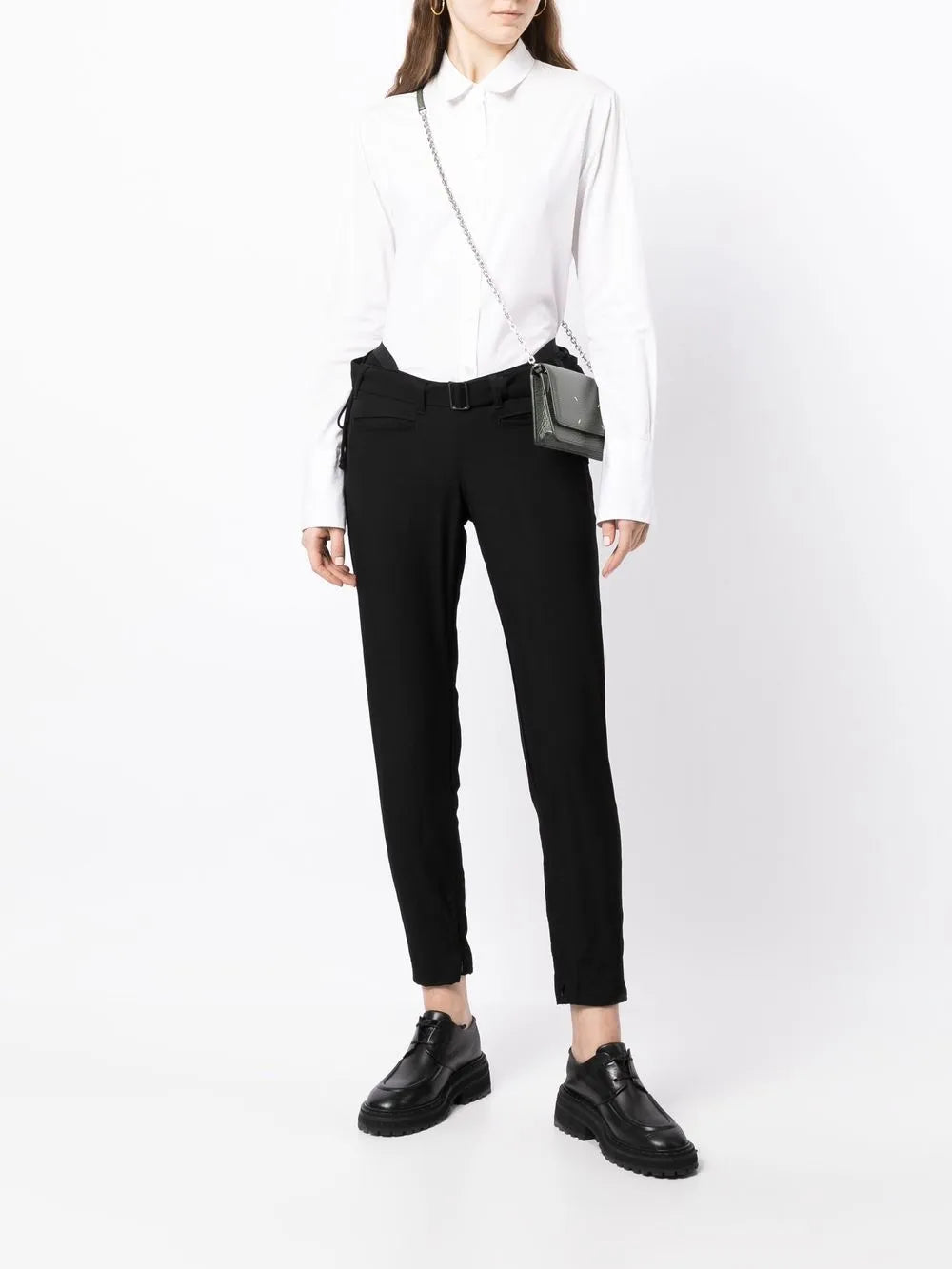 Belted Skinny Wool Trousers