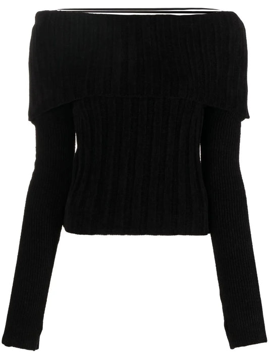 Off-Shoulder Ribbed-Knit Jumper