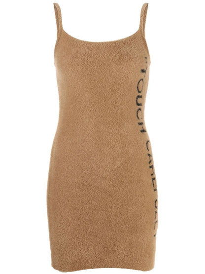 Slogan Detail Fuzzy Mini Dress