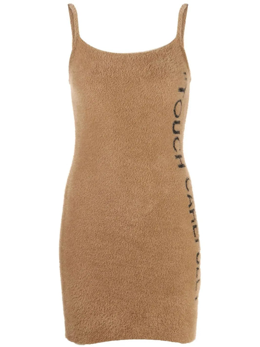 Slogan Detail Fuzzy Mini Dress