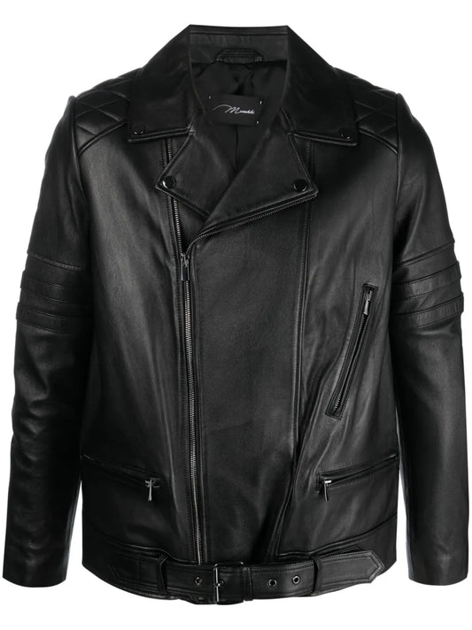 Off-Centre Zip-Fastening Leather Jacket