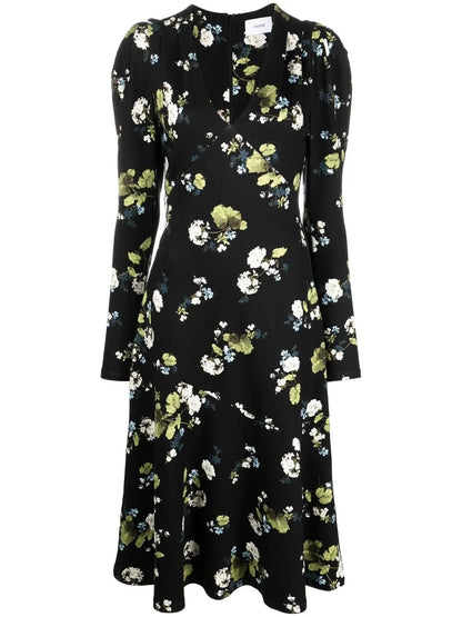 Floral-Print Puff-Shoulder Dress