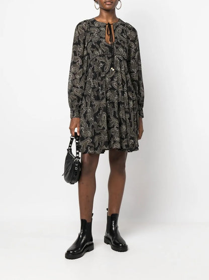 Paisley-Print Long-Sleeve Dress