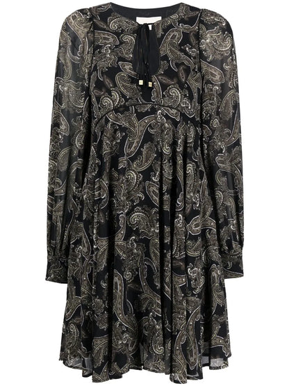 Paisley-Print Long-Sleeve Dress