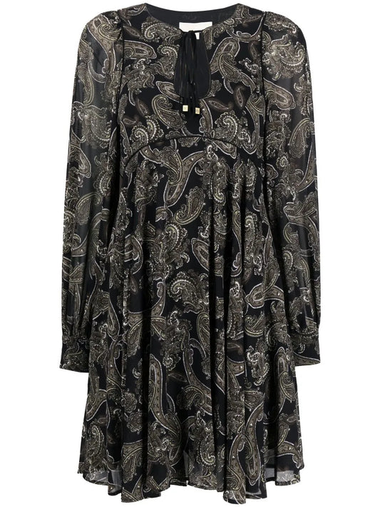 Paisley-Print Long-Sleeve Dress