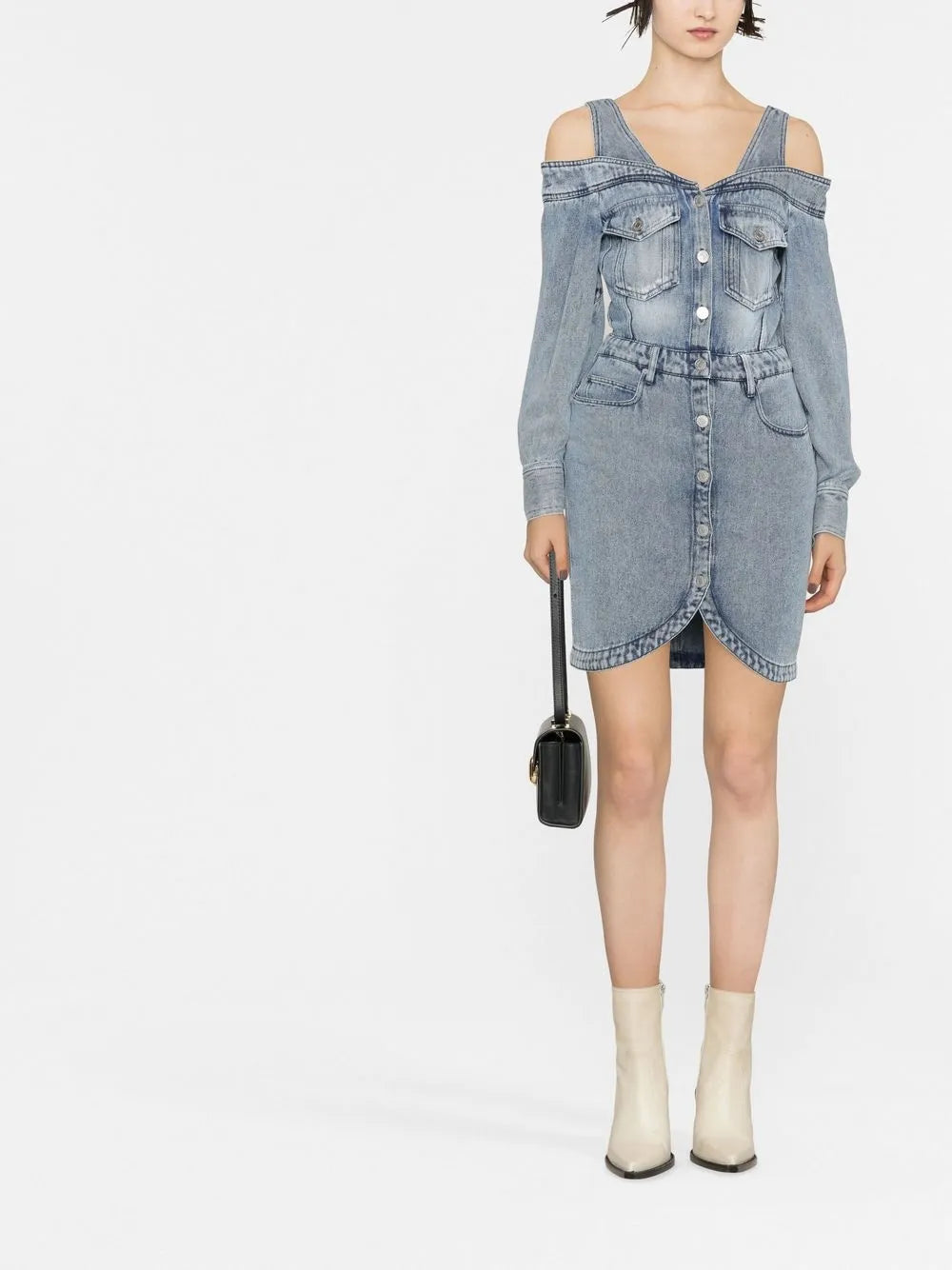 Cold-Shoulder Denim Shirt Dress