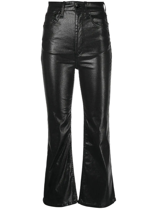 Coated Flared Cropped Jeans