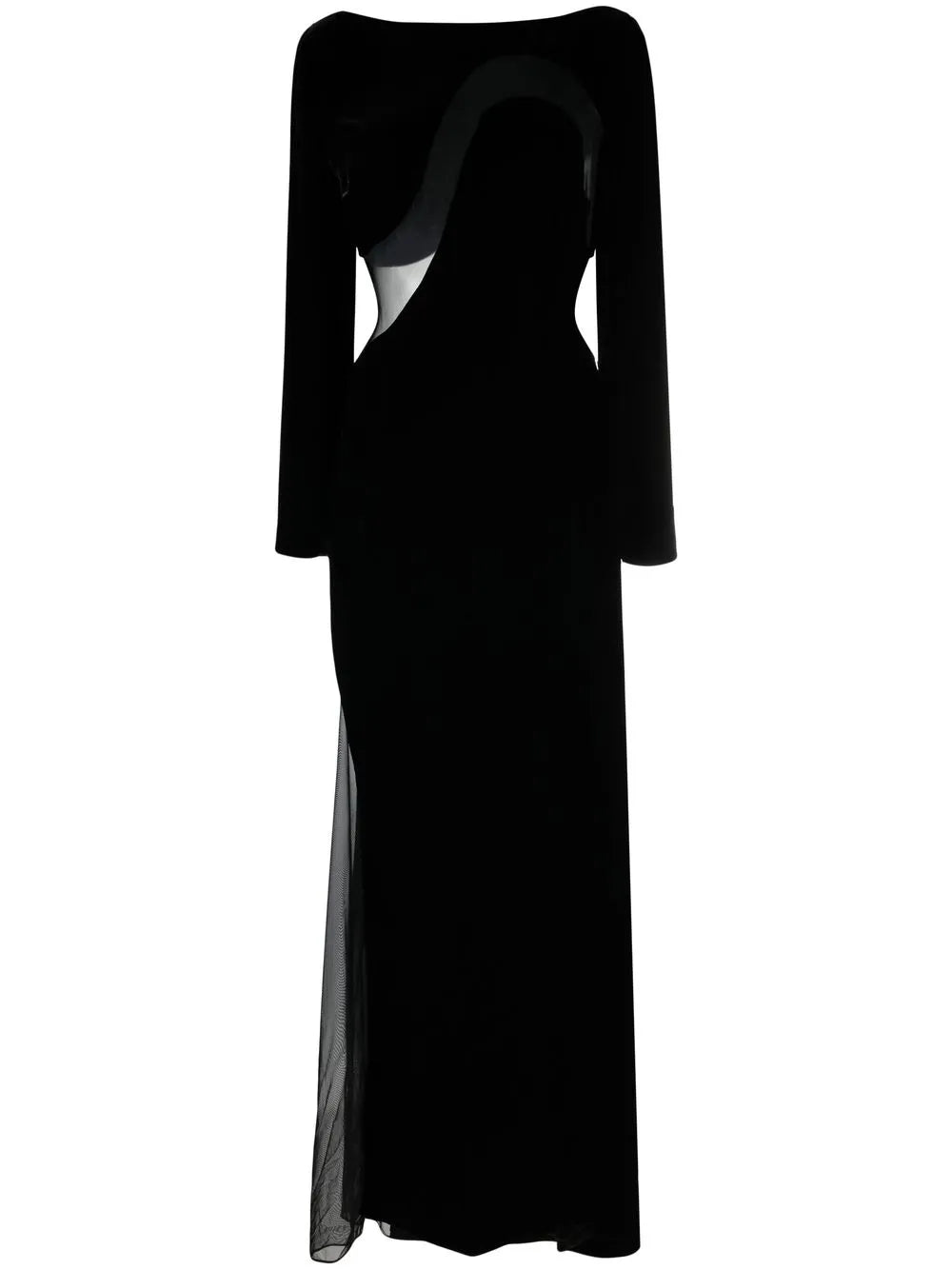 Mesh-Panelled Velvet Gown
