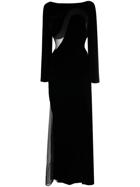 Mesh-Panelled Velvet Gown