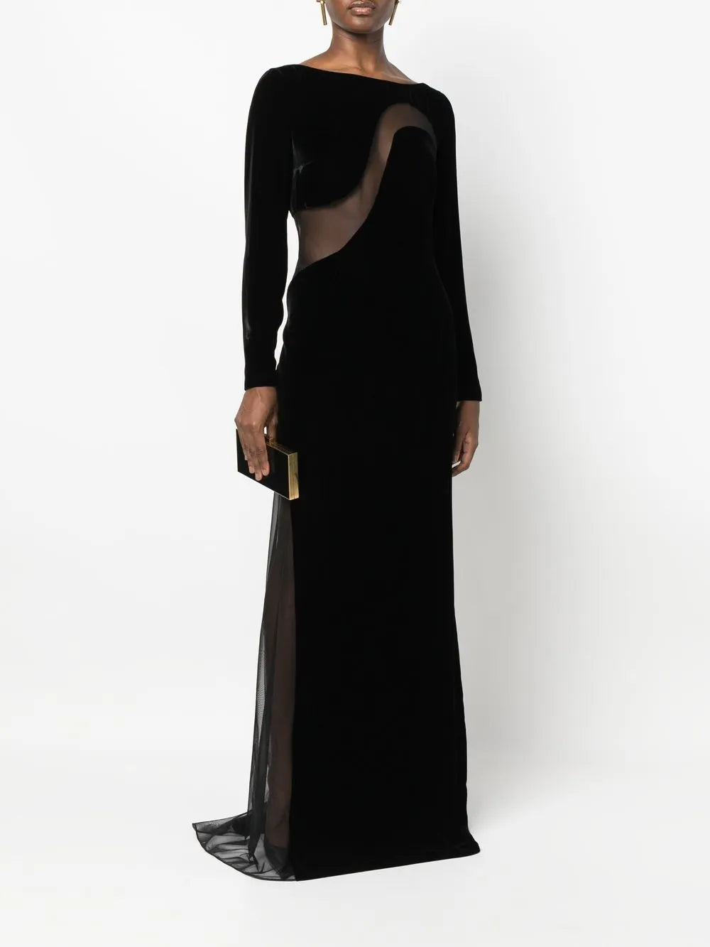 Mesh-Panelled Velvet Gown