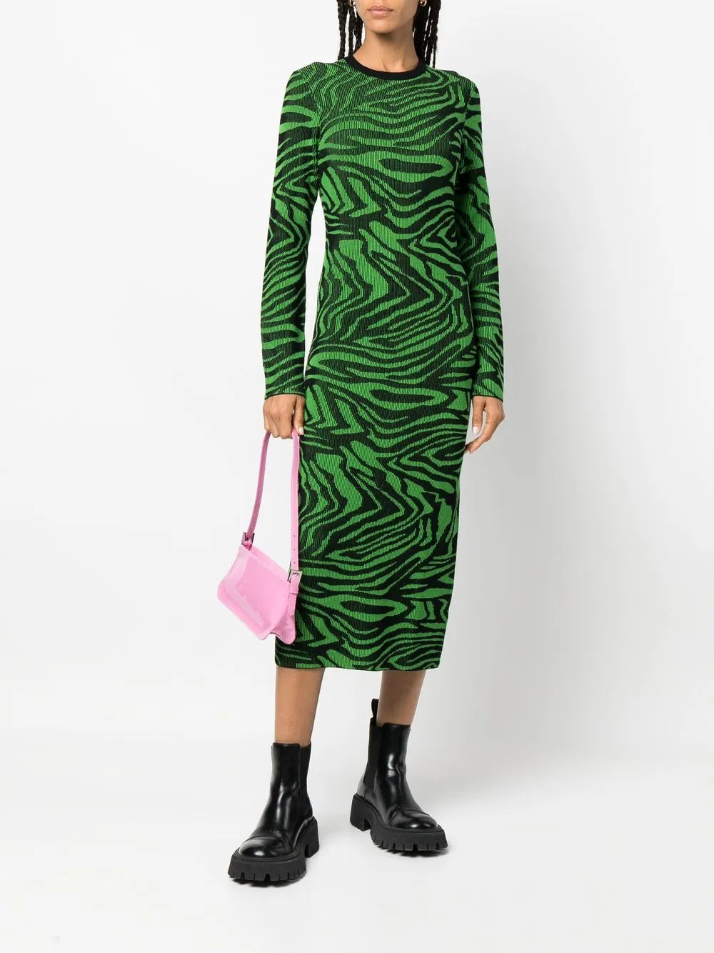 Wave-Print Knitted Bodycon Dress