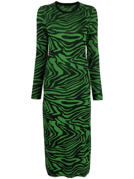 Wave-Print Knitted Bodycon Dress