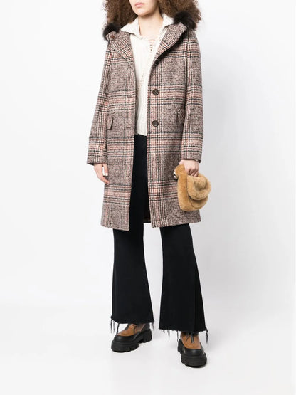 Plaid-Check Print Hooded Coat