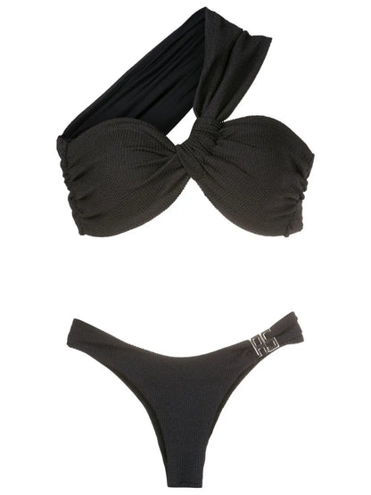 Fine-Ribbed One-Shoulder Bikini