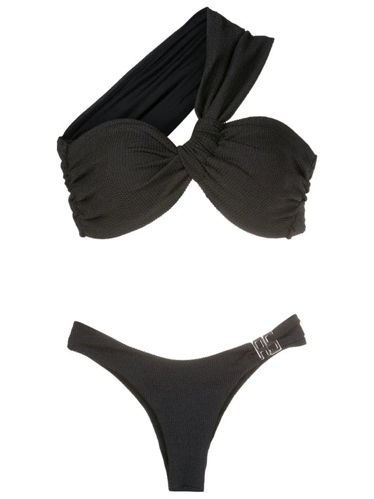 Fine-Ribbed One-Shoulder Bikini